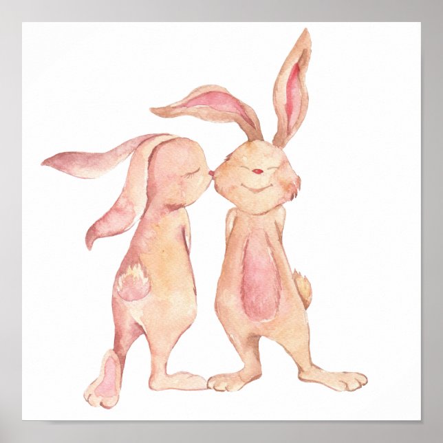 Watercolor Painted Bunny Rabbit Love Cute Poster (Front)