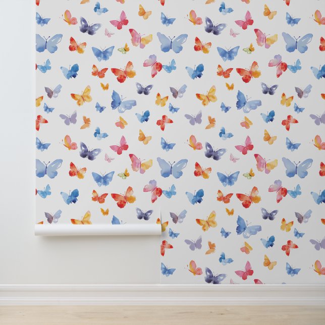 Watercolor Painted Butterflies Child Room Nursery Wallpaper (Application)