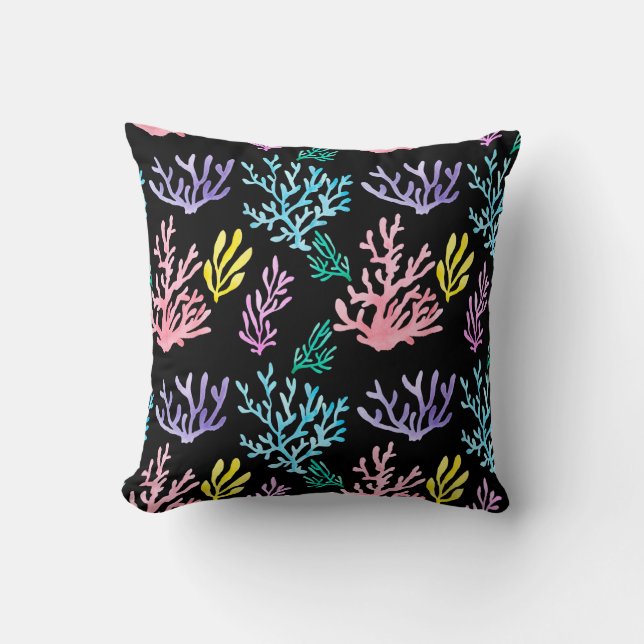 Watercolor painted corals seamless pattern cushion (Front)