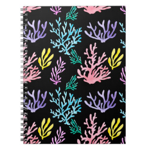 Watercolor painted corals seamless pattern notebook