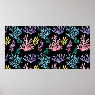 Watercolor painted corals seamless pattern poster