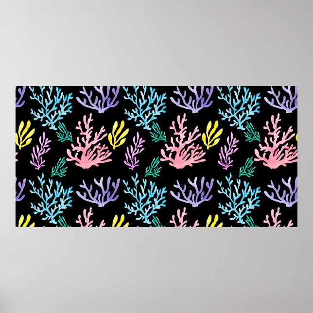 Watercolor painted corals seamless pattern poster (Front)