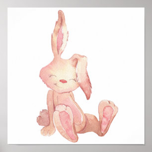 Watercolor Painted Cute Bunny Rabbit Poster