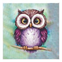 Watercolor painted cute owl