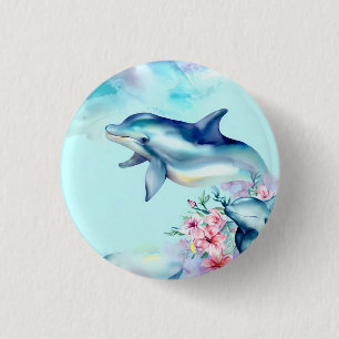 Watercolor Painted Dolphin 3 Cm Round Badge
