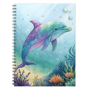 Watercolor painted dolphin notebook