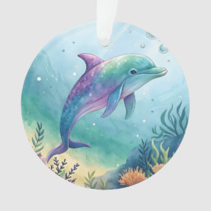 Watercolor painted dolphin ornament