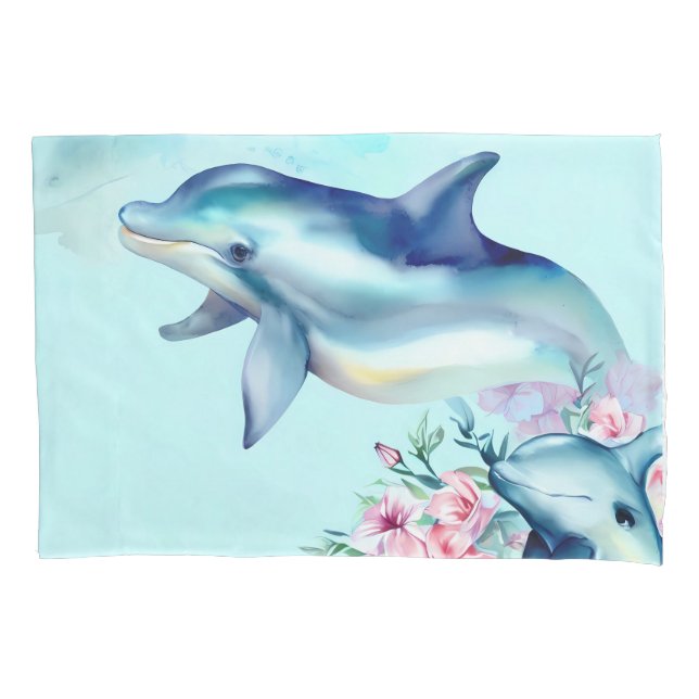 Watercolor Painted Dolphin Pillowcase (Front)
