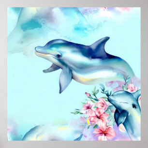 Watercolor Painted Dolphin  Poster