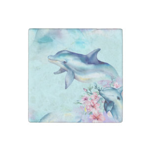 Watercolor Painted Dolphin  Stone Magnet