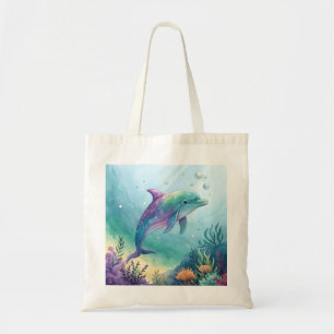 Watercolor painted dolphin tote bag