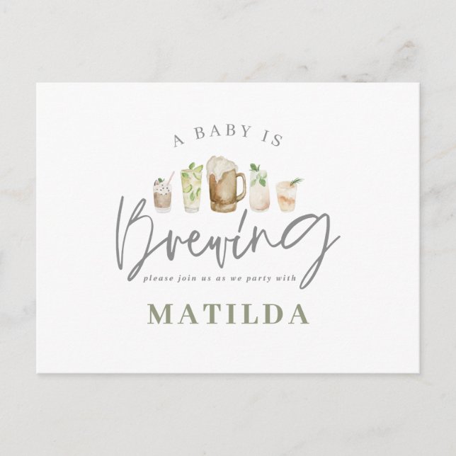 watercolor painted drinks baby shower party invitation postcard (Front)