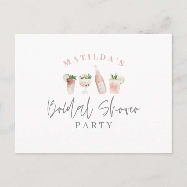 watercolor painted drinks bridal shower party invitation postcard (Front)