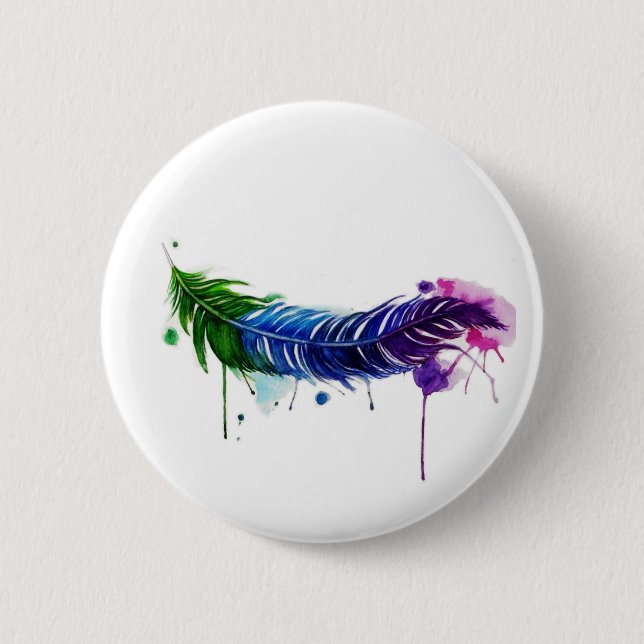 Watercolor Painted Feather 6 Cm Round Badge (Front)