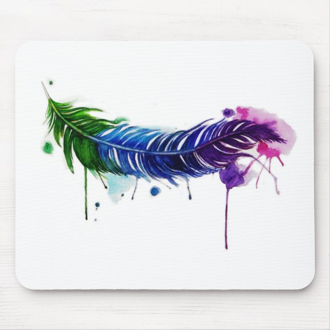 Watercolor Painted Feather Mouse Mat (Front)