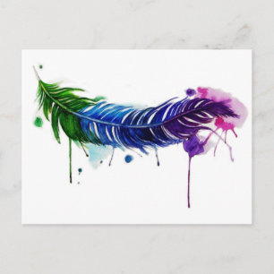 Watercolor Painted Feather Postcard