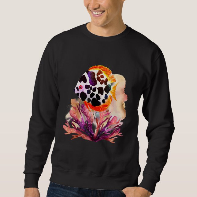 Watercolor Painted Fish Deep Ocean Creatures and R Sweatshirt (Front)