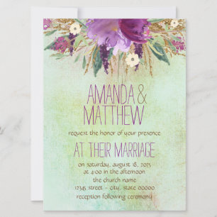 Watercolor Painted Flower Wedding Invitation