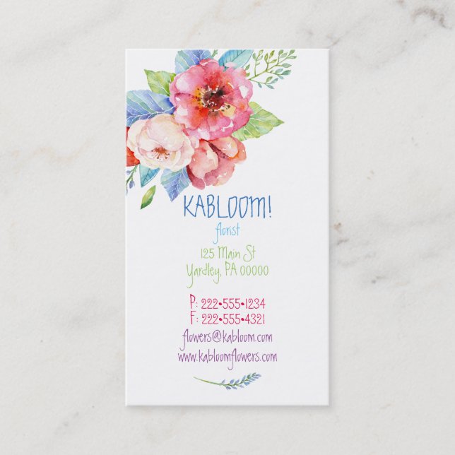 Watercolor Painted Flowers Multi Colour Floral Business Card (Front)