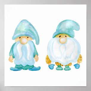 Watercolor Painted Garden Gnomes Poster