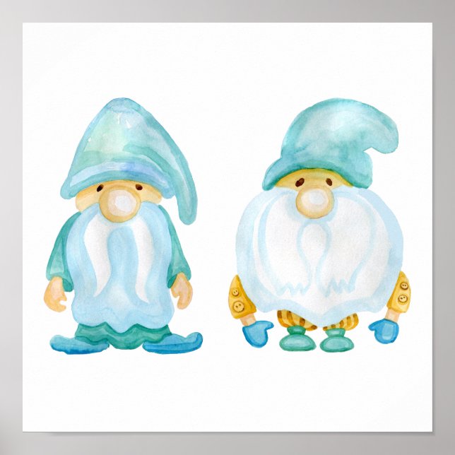 Watercolor Painted Garden Gnomes Poster (Front)