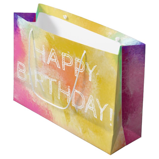 Watercolor Painted, Happy Birthday, Large Gift Bag (Front Angled)