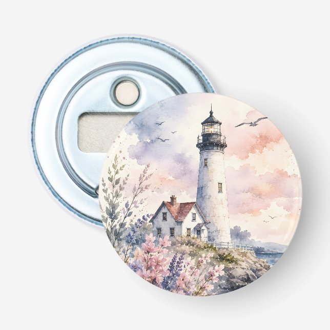 Watercolor Painted Lighthouse Bottle Opener (Front)
