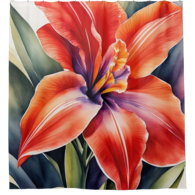 Watercolor Painted Orange Lily Flower Shower Curtain (Front)