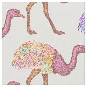 Watercolor Painted Ostrich Pattern Fabric