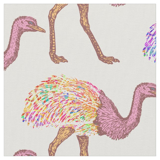 Watercolor Painted Ostrich Pattern Fabric (Close Up)
