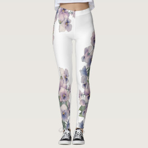 Watercolor Painted Pansy Flower Leggings