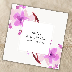 Watercolor Painted Pink Sakura Blossom Flowers Square Business Card