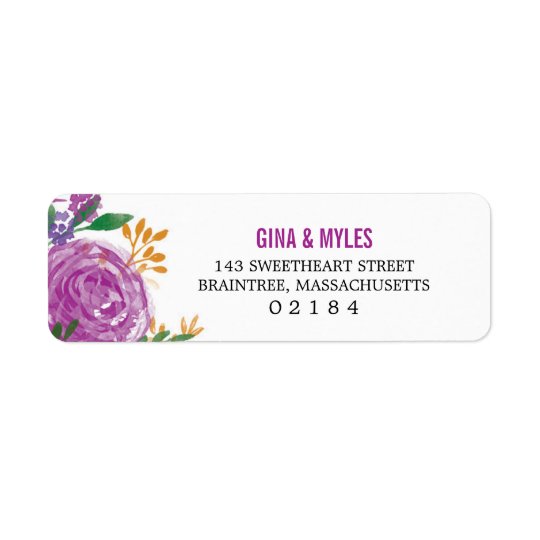 Watercolor Painted Purple Blooms | Return Address Return Address Label