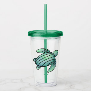 watercolor painted sea turtle cartoon blue green acrylic tumbler