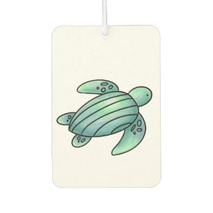 watercolor painted sea turtle cartoon blue green car air freshener