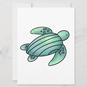 watercolor painted sea turtle cartoon blue green  card