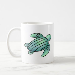 watercolor painted sea turtle cartoon blue green  coffee mug