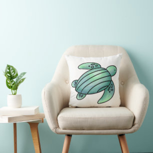 watercolor painted sea turtle cartoon blue green  cushion