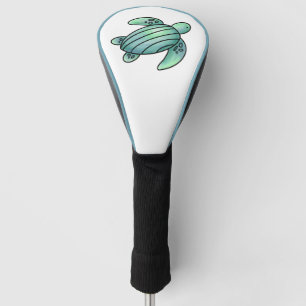 watercolor painted sea turtle cartoon blue green  golf head cover