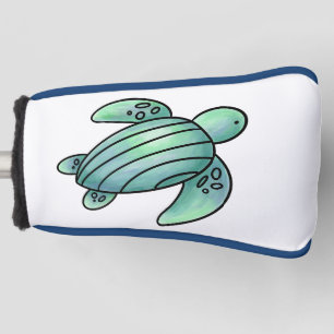 watercolor painted sea turtle cartoon blue green  golf head cover