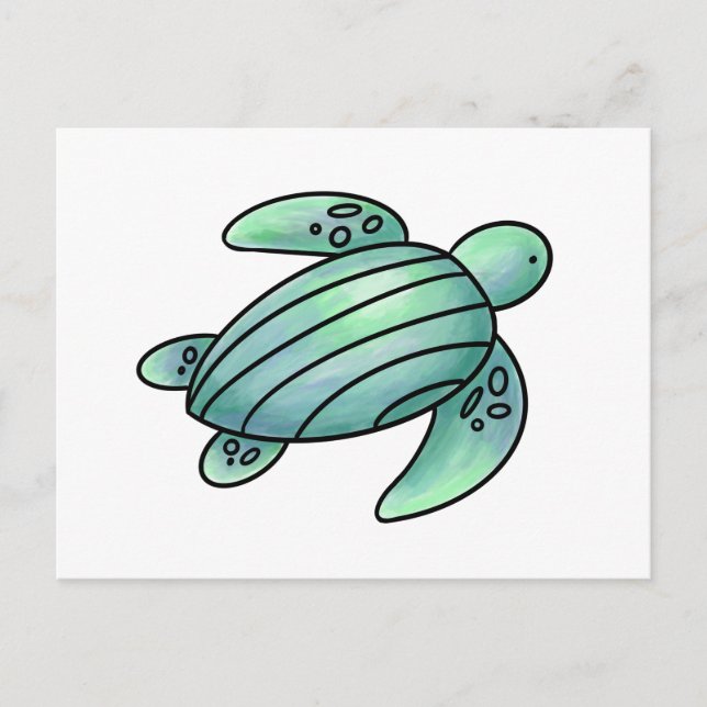 watercolor painted sea turtle cartoon blue green  invitation postcard (Front)