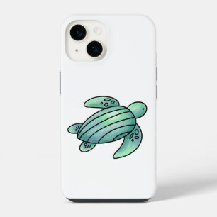 watercolor painted sea turtle cartoon blue green iPhone 14 case