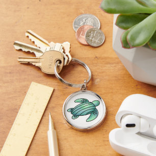 watercolor painted sea turtle cartoon blue green  key ring