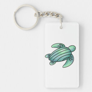 watercolor painted sea turtle cartoon blue green  key ring