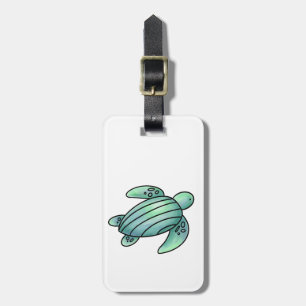watercolor painted sea turtle cartoon blue green luggage tag