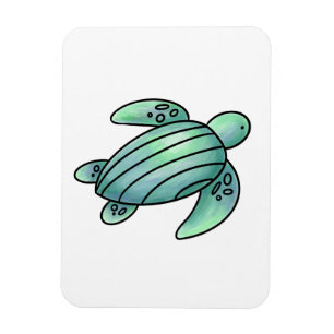 watercolor painted sea turtle cartoon blue green magnet