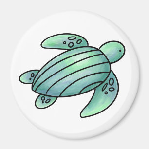 watercolor painted sea turtle cartoon blue green  magnet
