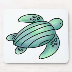 watercolor painted sea turtle cartoon blue green mouse mat