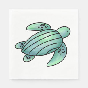 watercolor painted sea turtle cartoon blue green napkin