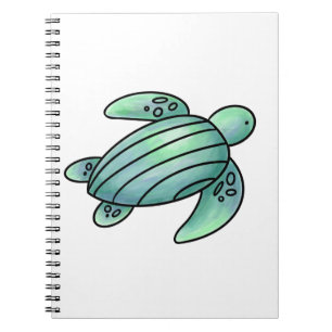 watercolor painted sea turtle cartoon blue green  notebook